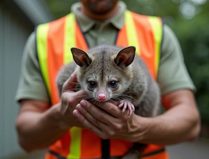 Animal handler safely recovering a deceased possum in Ivanhoe